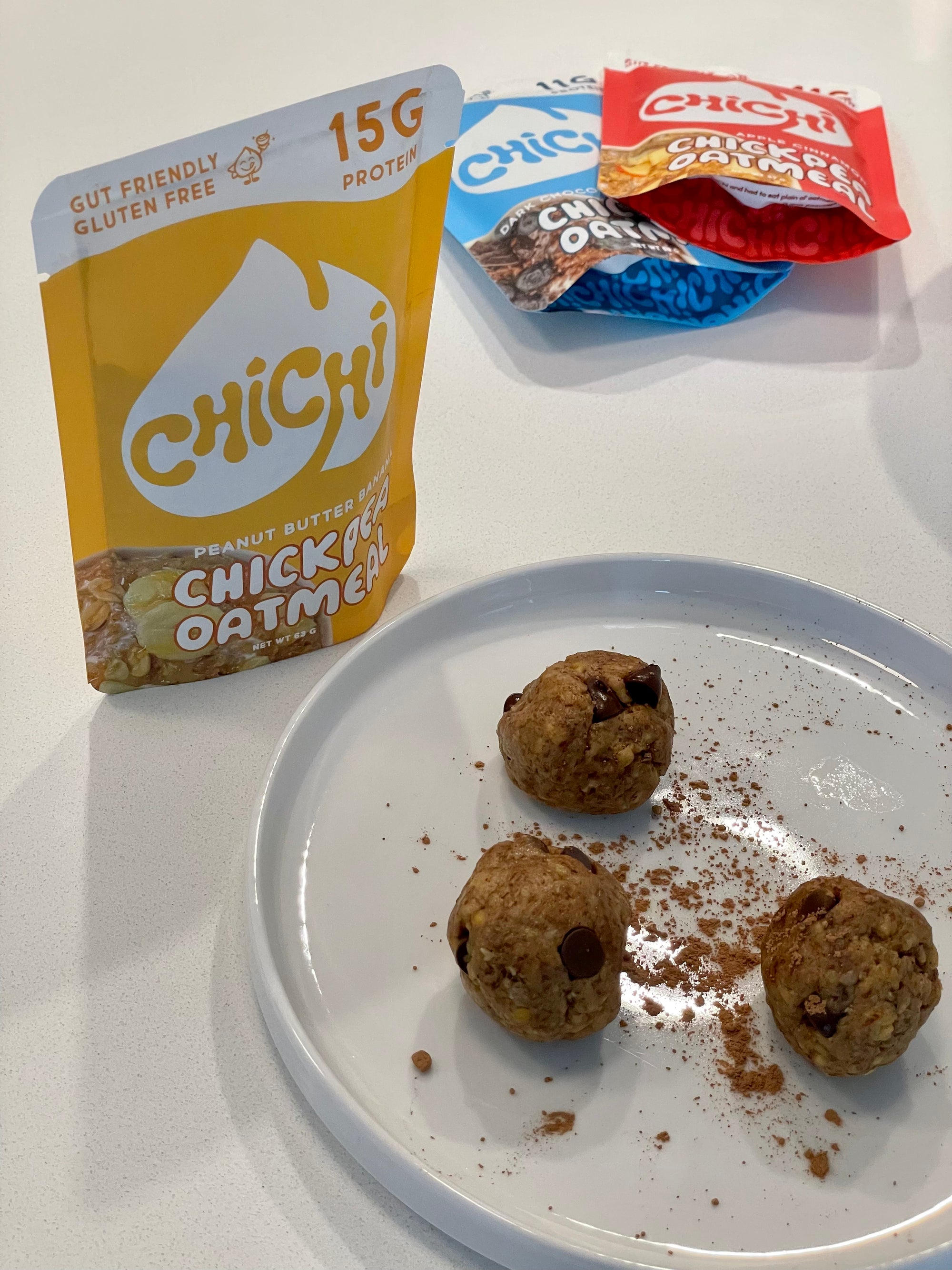 PB Banana Banana Chocolate Chip energy bites made with chickpeas